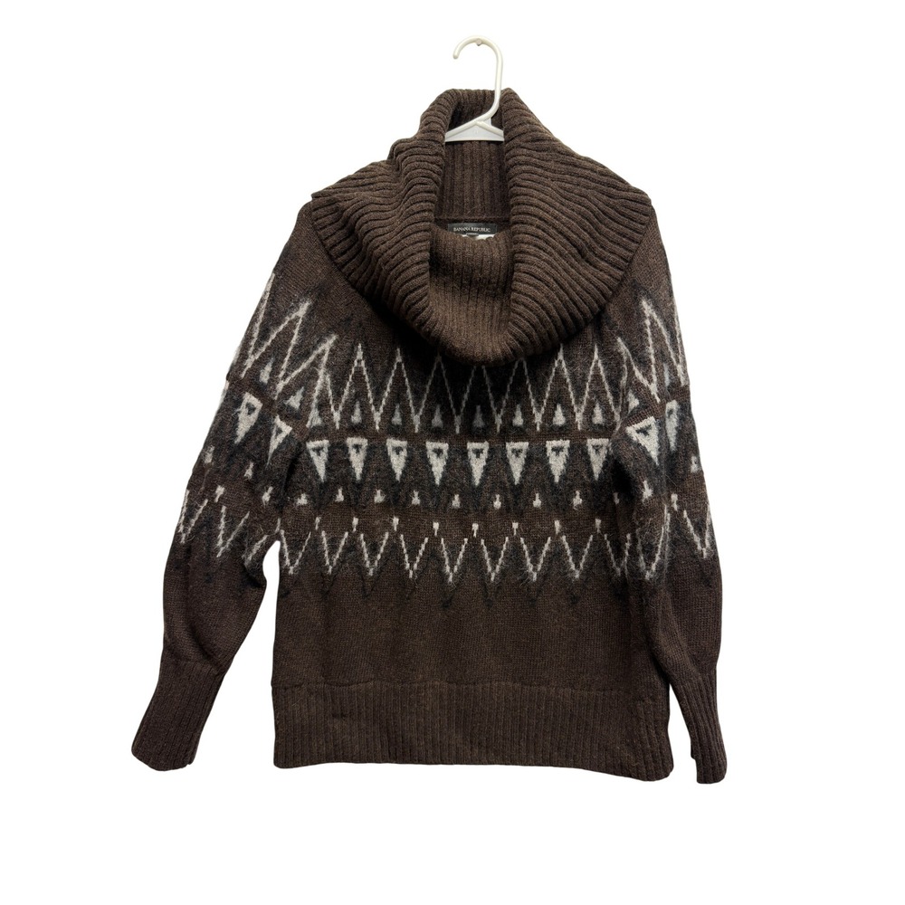 Banana Republic Petite Large Brown Fair Isle Cowl Neck Chunky Knit Sweater